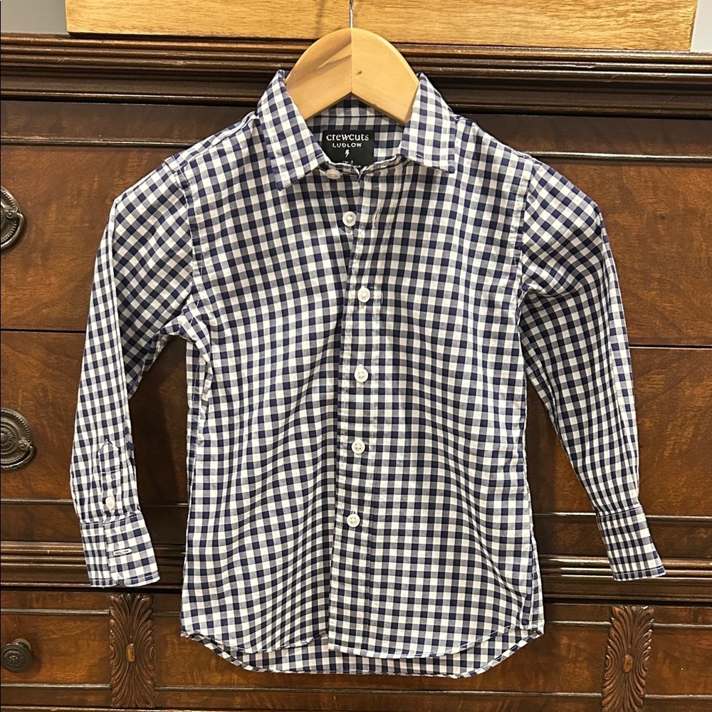 J. Crew Crewcuts Ludlow Navy Gingham Button Down Shirt Toddler